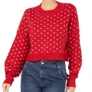 Free People Women’s Easy Street Crop Sweater Red Size XL – NWT Chunky Knit